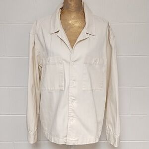 Original Use Large Cream Barn Coat Jacket 100% Cotton Texture Stripe Button Down